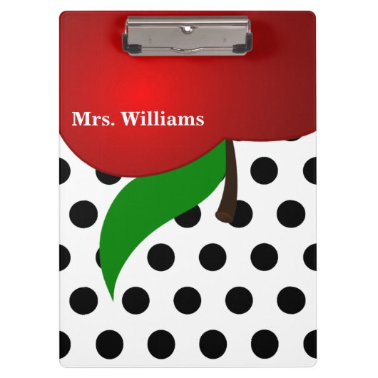 Personalisiert Black Polka Dot Red Apple Teacher Klemmbrett (Vorderseite)