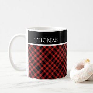 Personalisiert Black Red Gingham Individuelle Name Kaffeetasse