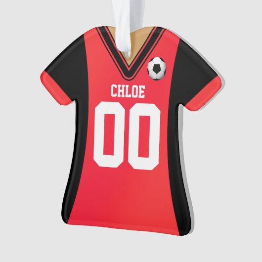 Personalisiert Black/Red Soccer Jersey Ornament (Vorderseite)