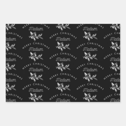 Personalisiert Black Retro Frohe ChristmasMonogram Geschenkpapier Set (Vorderseite 3)