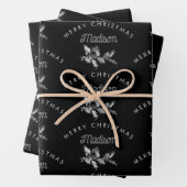 Personalisiert Black Retro Frohe ChristmasMonogram Geschenkpapier Set (Beispiel)