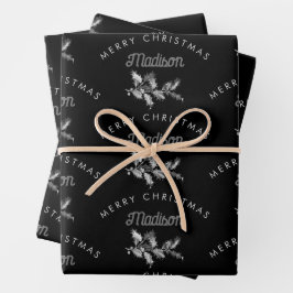 Personalisiert Black Retro Frohe ChristmasMonogram Geschenkpapier Set