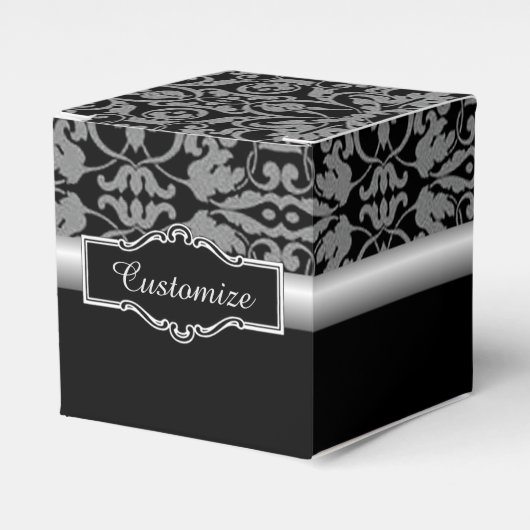 Personalisiert Black & Silver Damask Cube Fevor Bo Geschenkschachtel (Vorderseite)