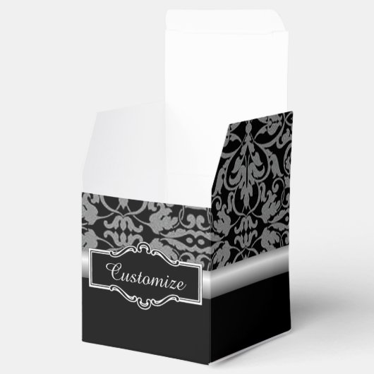 Personalisiert Black & Silver Damask Cube Fevor Bo Geschenkschachtel (Geöffnet)