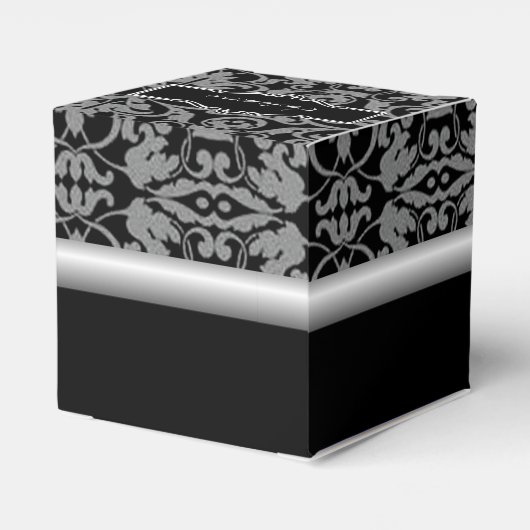 Personalisiert Black & Silver Damask Herzinfarkt Geschenkschachtel (Rückseite)
