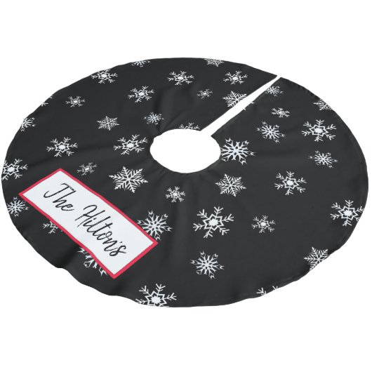 Personalisiert Black Snowflake Weihnachts-Rock Polyester Weihnachtsbaumdecke (Schrägansicht)