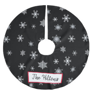 Personalisiert Black Snowflake Weihnachts-Rock Polyester Weihnachtsbaumdecke