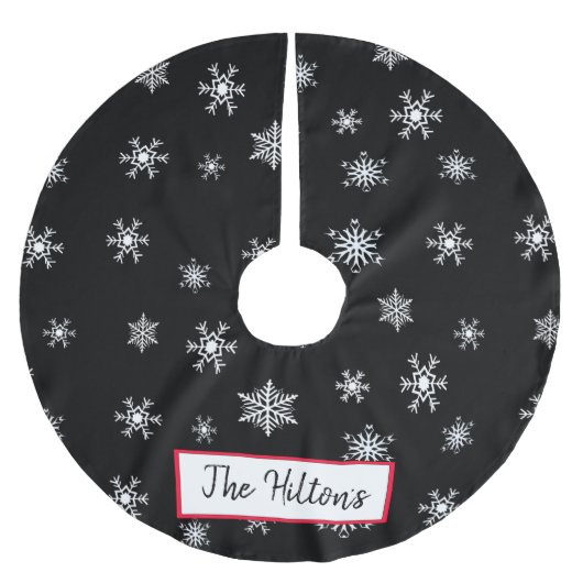 Personalisiert Black Snowflake Weihnachts-Rock Polyester Weihnachtsbaumdecke (Vorderseite)