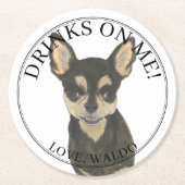 Personalisiert Black Tan Chihuahua Wedding Runder Pappuntersetzer (Vorderseite)