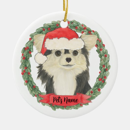 Personalisiert Black & Tan Long Haired Chihuahua Keramik Ornament (Vorne)