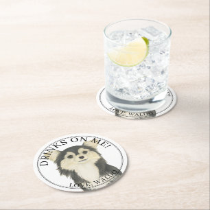 Personalisiert Black Tan Long Haired Chihuahua Runder Pappuntersetzer