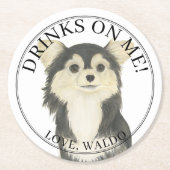 Personalisiert Black Tan Long Haired Chihuahua Runder Pappuntersetzer (Vorderseite)