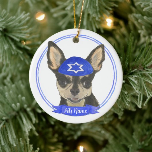 Personalisiert Black und Tan Chihuahua Yarmulke Keramik Ornament (Baum)
