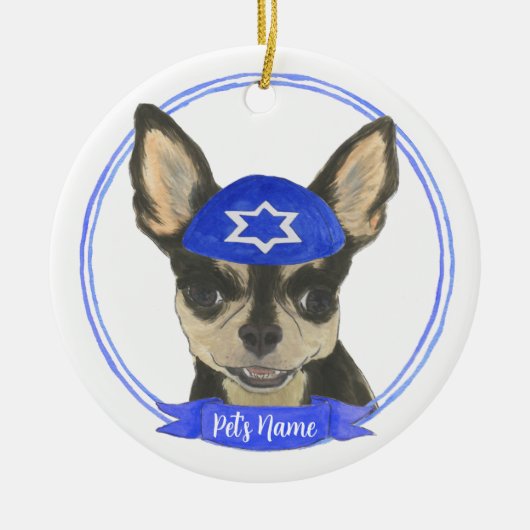 Personalisiert Black und Tan Chihuahua Yarmulke Keramik Ornament (Vorne)