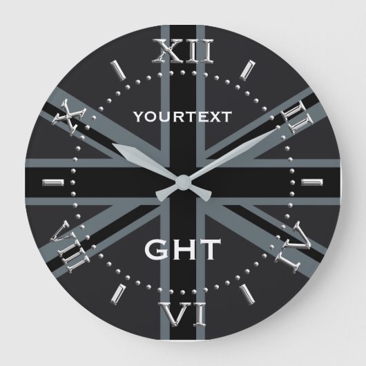 Personalisiert Black Union Jack British Flag Dial Große Wanduhr (Vorderseite)
