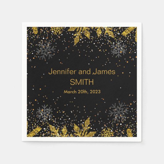 Personalisiert Black Wedding Confetti Gold Glitzer Serviette (Vorderseite)