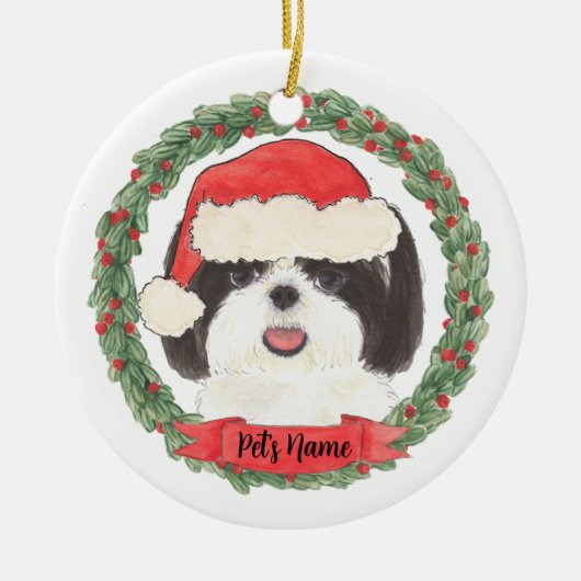 Personalisiert Black & White Shih Tzu Keramik Ornament (Vorne)