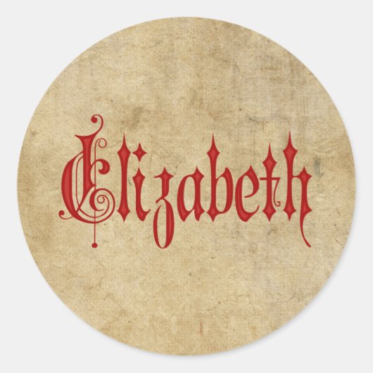 Personalisiert Blackletter Parchment Elizabeth Red Runder Aufkleber (Vorderseite)