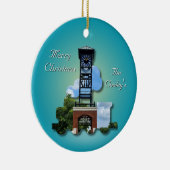 Personalisiert (blau) Foley-Uhr-Turm und -Zug Keramik Ornament (Rechts)