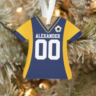 Personalisiert Blau/Gelb Fußball Jersey Ornament