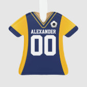 Personalisiert Blau/Gelb Fußball Jersey Ornament (Rückseite)