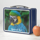 Personalisiert-Blau-Gelb-Papagei Metall Brotdose (Beispiel)