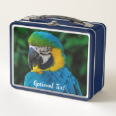 Personalisiert-Blau-Gelb-Papagei Metall Brotdose (Vorderseite)