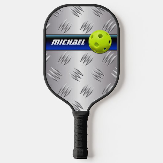 Personalisiert Blau, IMITATE Silber Diamantplatte Pickleball Schläger (Rückseite)