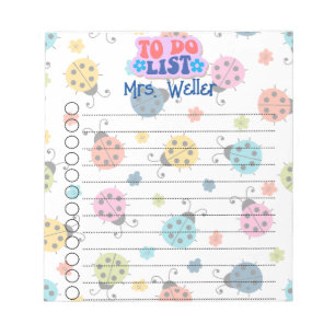 Personalisiert Blau, Rosa, Lila Ladybug To-do-List Notizblock