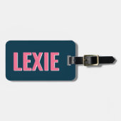 Personalisiert-Blau-Rosa-Monogramm-Schatten Gepäckanhänger (Vorderseite horizontal)