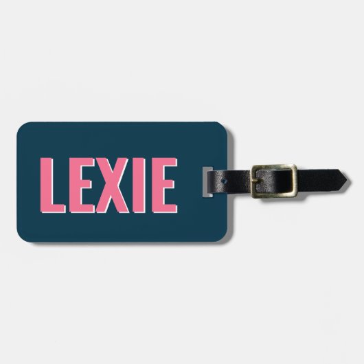 Personalisiert-Blau-Rosa-Monogramm-Schatten Gepäckanhänger (Vorderseite horizontal)