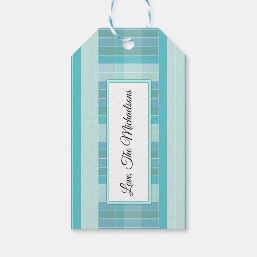 Personalisiert Blau und Aquamarin überprüft Vielen Geschenkanhänger (Rückseite)