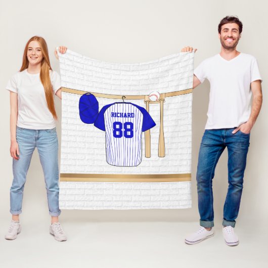 Personalisiert Blau und Weiß Baseball T-Ball Fleecedecke (Beispiel)