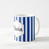 Personalisiert Blau und Weiß gestreift Kaffeetasse (VorderseiteRechts)