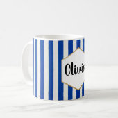 Personalisiert Blau und Weiß gestreift Kaffeetasse (Vorderseite Links)