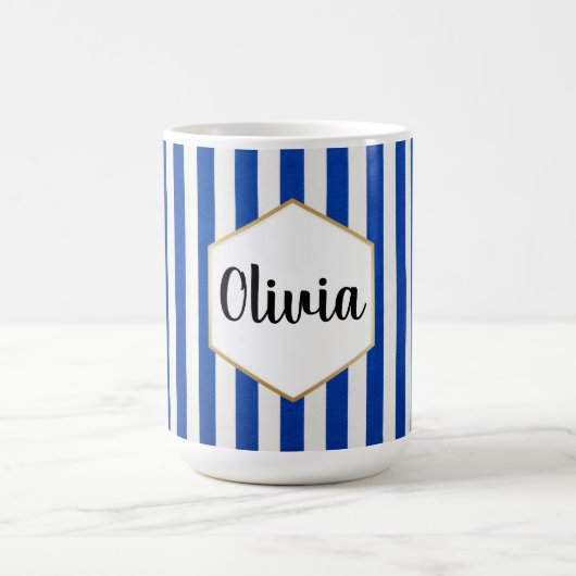 Personalisiert Blau und Weiß gestreift Kaffeetasse (Mittel)