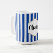 Personalisiert Blau und Weiß gestreift Kaffeetasse (Vorderseite Links)
