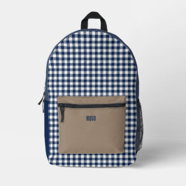 Personalisiert Blau und Weiß Gingham Tablecloth Bedruckter Rucksack