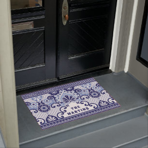 Personalisiert Blau und Weiß mexikanische Talavera Fußmatte