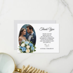 Personalisiert Blau und Weiß Rose Dankeschön Karte