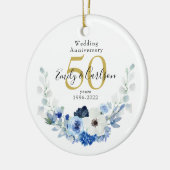 Personalisiert Blau und Weiße Blüte 50 Jubiläum Keramik Ornament (Links)