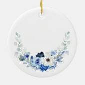Personalisiert Blau und Weiße Blüte 50 Jubiläum Keramik Ornament (Hinten)