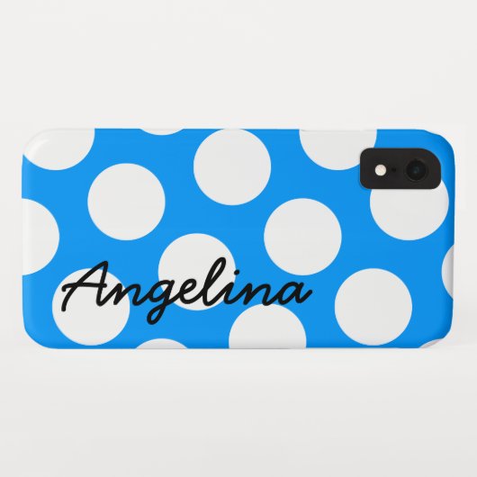 Personalisiert-blau-weißer Polka-Dot Case-Mate iPhone Hülle (Rückseite (Horizontal))