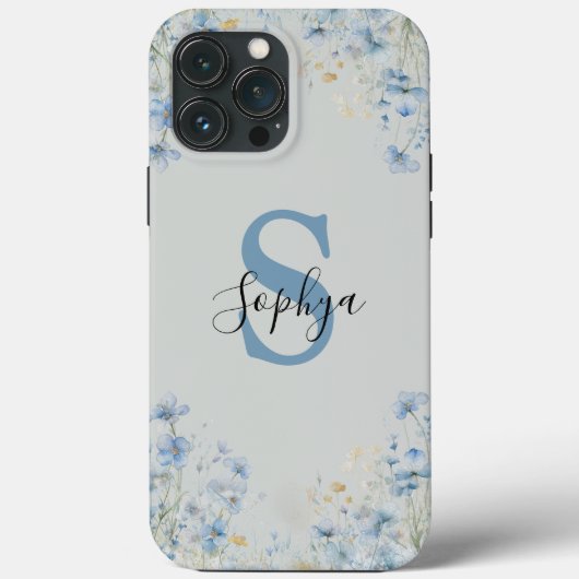 Personalisiert-blaue Blume-Monogramm Case-Mate iPhone Hülle (Rückseite)