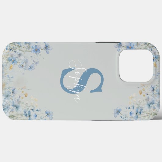 Personalisiert-blaue Blume-Monogramm Case-Mate iPhone Hülle (Rückseite (Horizontal))