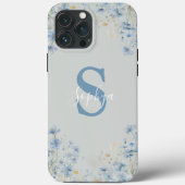 Personalisiert-blaue Blume-Monogramm Case-Mate iPhone Hülle (Rückseite)