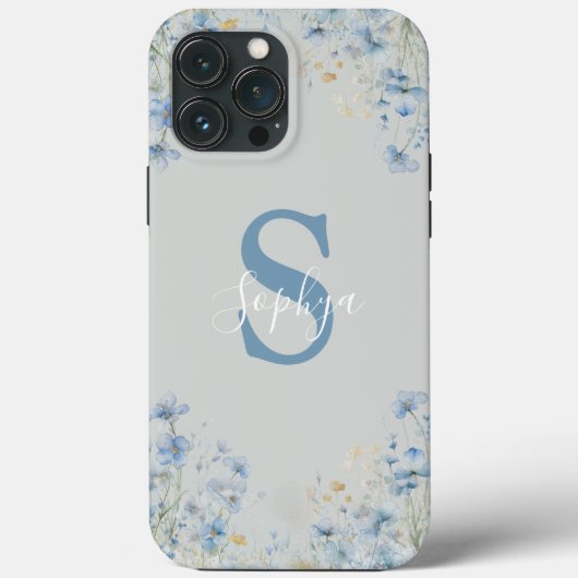 Personalisiert-blaue Blume-Monogramm Case-Mate iPhone Hülle (Rückseite)