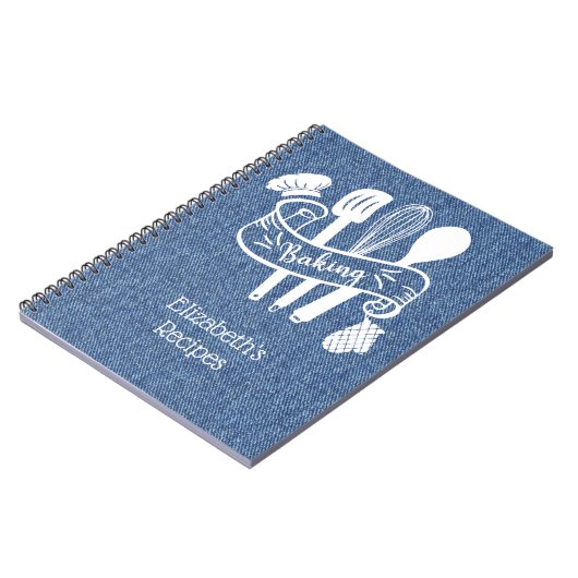 Personalisiert blaue weiße Imitate Denim Backrezep Notizblock (Linke Seite)