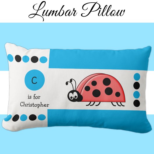 Personalisiert-blaue-weiße Ladybird-Kindermonogram Lendenkissen