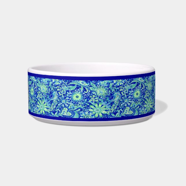 Personalisiert Blauer Blumenkrug Napf (Rechts)